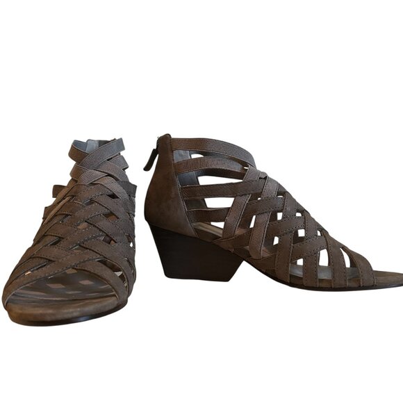 NEW (NWOT) gray leather Eileen Fisher Oodle wedge heel sandals sz 7.5 - Picture 1 of 15